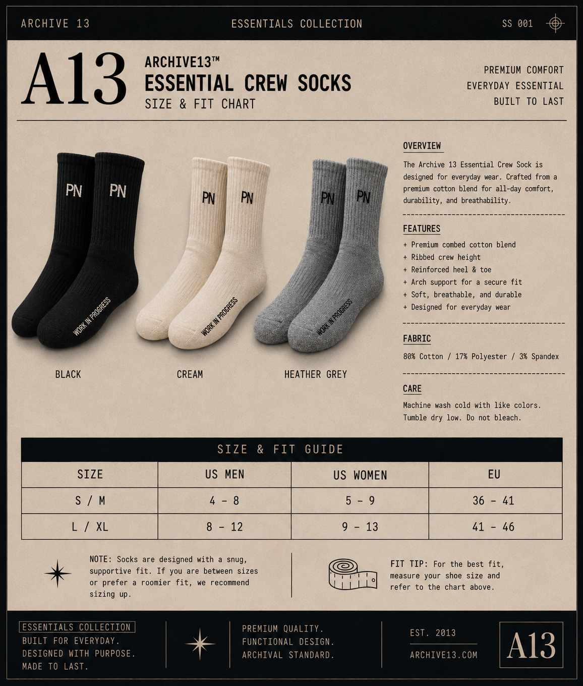 Archive 13 - Essential Crew Socks